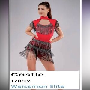 Weissman Elite Red and Black Fringe Dance Costume